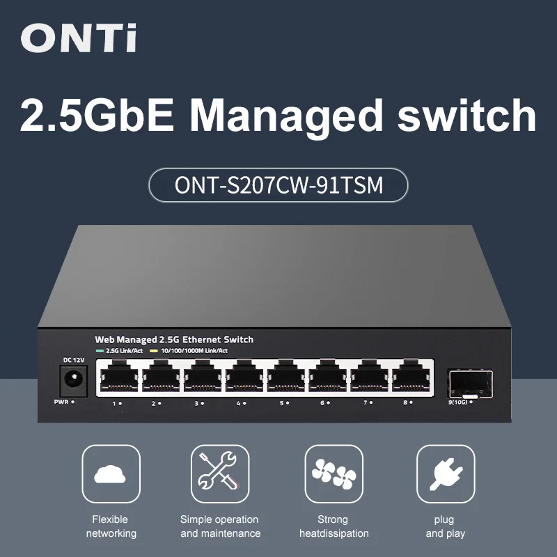 10G Sfp+ Switch 8 Port - ONTi 2.5GbE マネージドスイッチ、8ポート、2.5GBASE-Tネットワークスイッチ、10G SFP+スロット、アップリンク、Web管理機能付きハブ、インターネットスプリッター、ファンレス