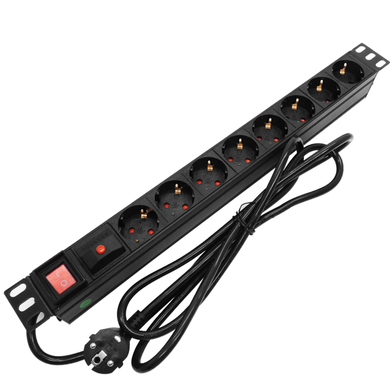 Network Switch Rack Mount 1U - 19inネットワークキャビネットラックマウント電源ストリップ分布pduソケット16A 8ユニットヨーロッパ標準出口スイッチ2メートル延長コード