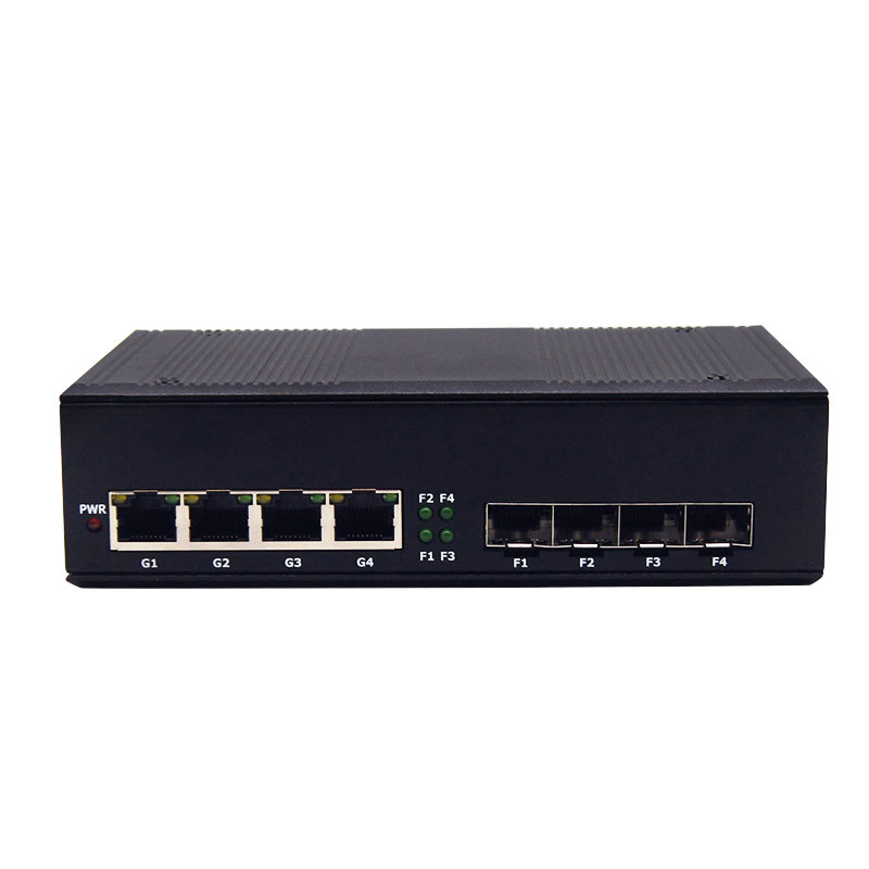 Industrial Switch Din Rail Gigabit - 産業用DINレール搭載フルギガビット光ファイバーエスイッチ 4 SFP光ファイバースロット 4 RJ45ポート リング型自己修復メディアコンバーター