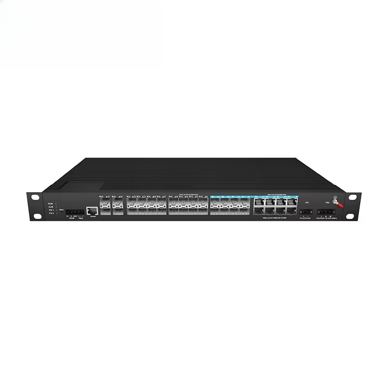 Network Switch Rack Mount 1U - DC 48V/AC 220V対応、L3管理機能搭載、1Uラックマウント型産業用スイッチ。4つの10Gポートと24の1000Mbps光ポートを備えた10G SFPネットワークスイッチ。