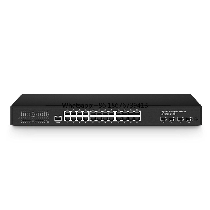 Switch 24 Port 10G Uplink - 24ポート ギガビットイーサネット RJ45、4ポートの10G SFP+光ファイバー上り回線、L3管理機能搭載、1Uラックマウント型ネットワークスイッチ