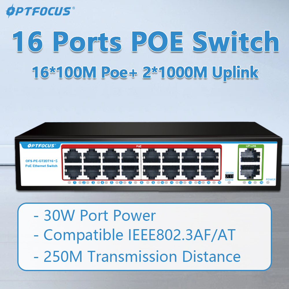 Poe Switch 16 Port 802.3At - OPTFOCUS 16ポート PoEスイッチ 100Mbps 48V 30W
