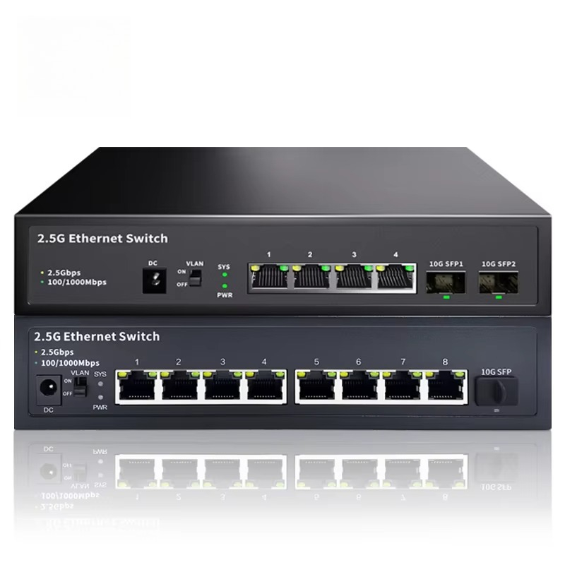 8 Port 2.5G Switch Unmanaged - 管理機能なしの2.5Gbpsイーサネットスイッチ。10G SFP+アップリンクポートを搭載。8ポートの2.5Gネットワークスイッチで、SPFおよびVLANに対応。