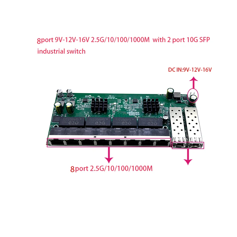 10G Sfp+ Switch 8 Port - 産業用グレードのスイッチ,電源,8ポートpoe,2.5g,10 m,1000m,48v,2ポート10g sfpポート
