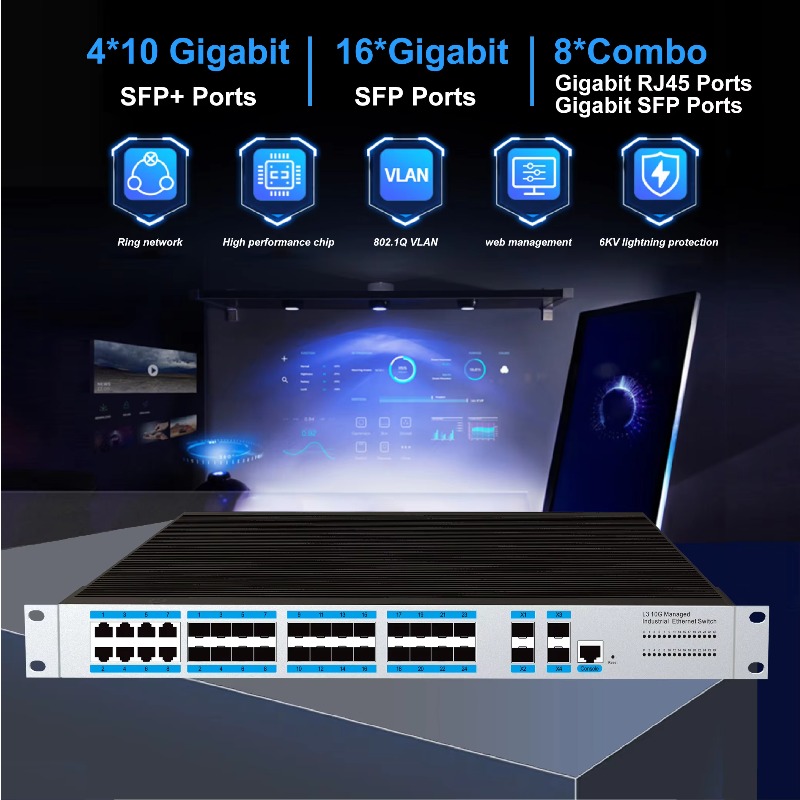 24 SFPポート搭載産業用マネージドイーサネットスイッチ、 - Switch 24 Port 10G Uplink のレビューと価格