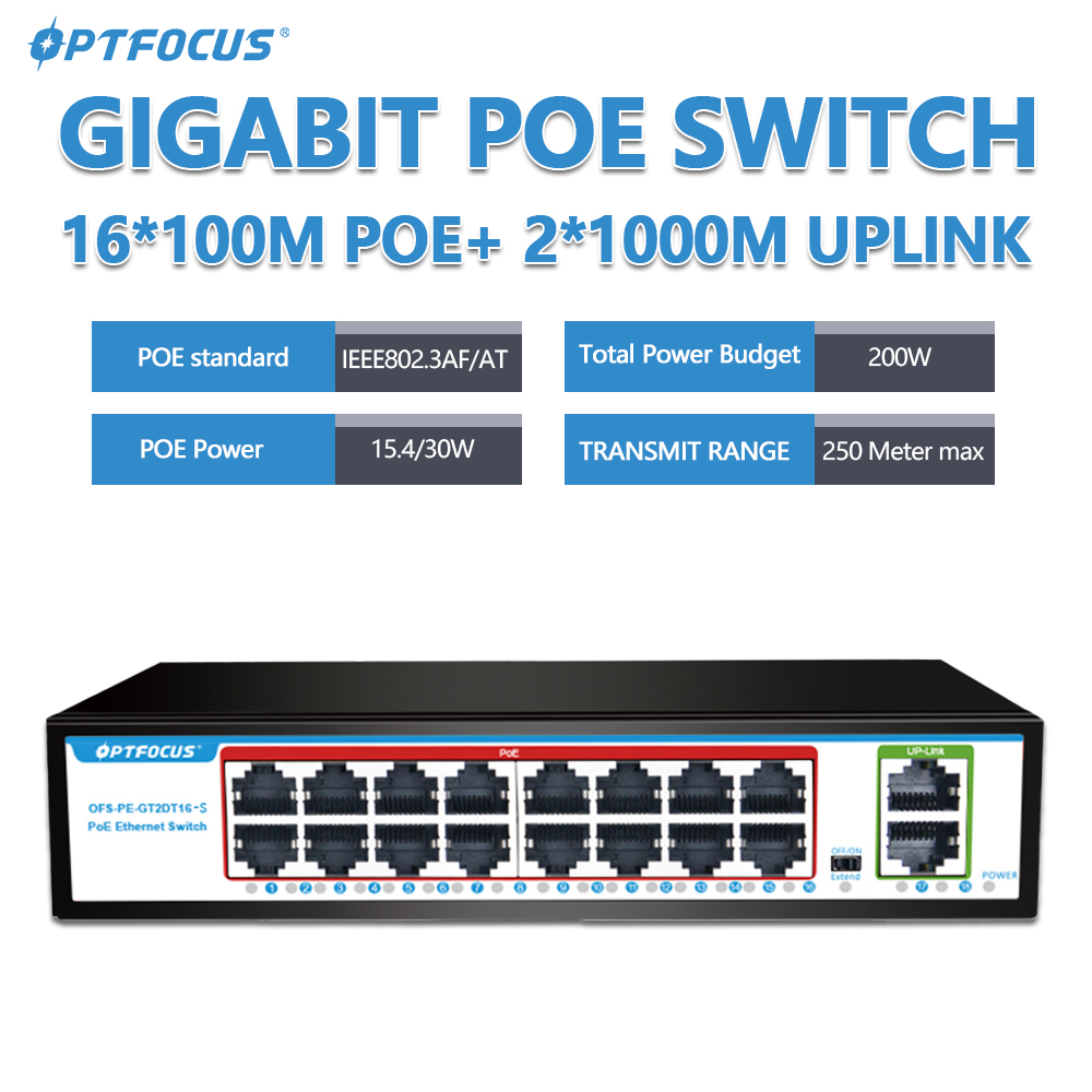 OPTFOCUS 1000M ギガビットPoEスイッチ、16 - Poe Switch 16 Port 802.3At のレビューと価格