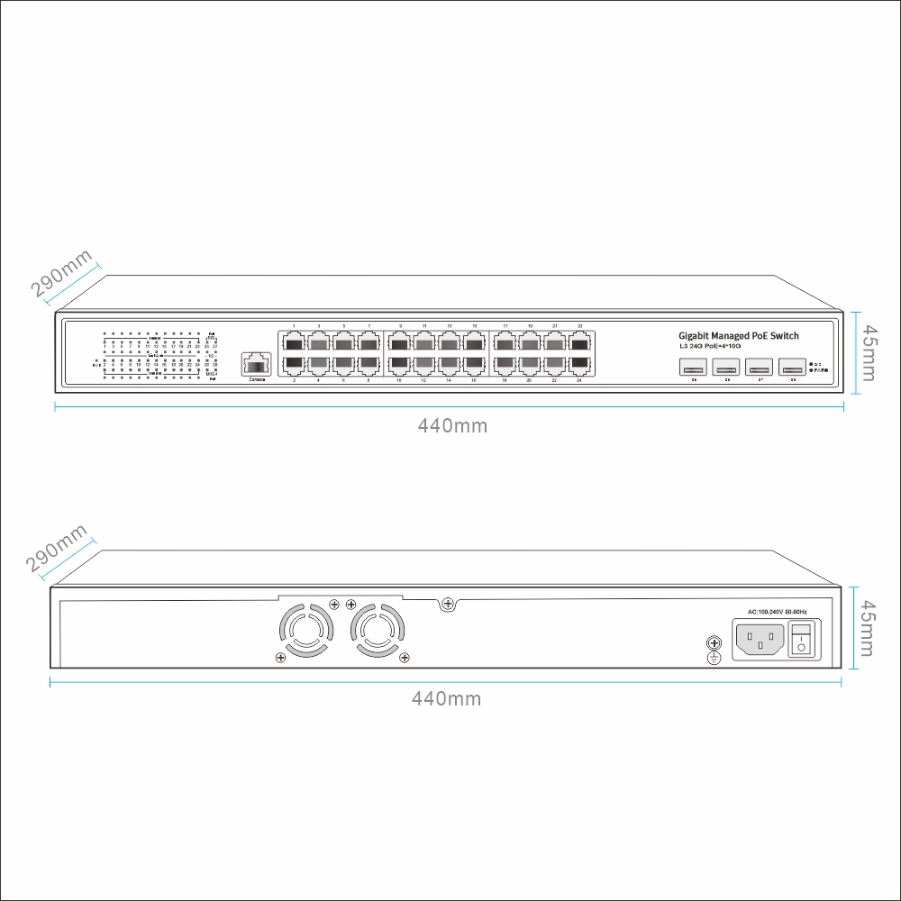 24ポート ギガビットイーサネット RJ45、4ポートの10 - Switch 24 Port 10G Uplink のレビューと価格