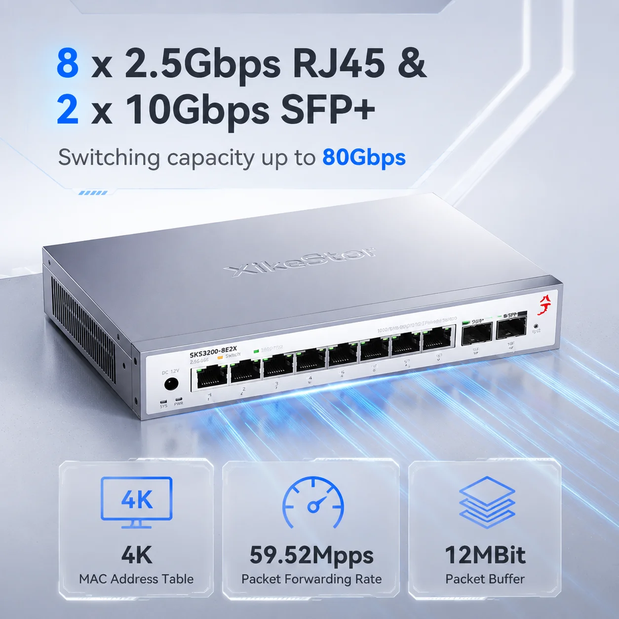 XikeStor SKS3200-8E2X 8ポート 2.5 - 10G Sfp+ Switch 8 Port のレビューと価格
